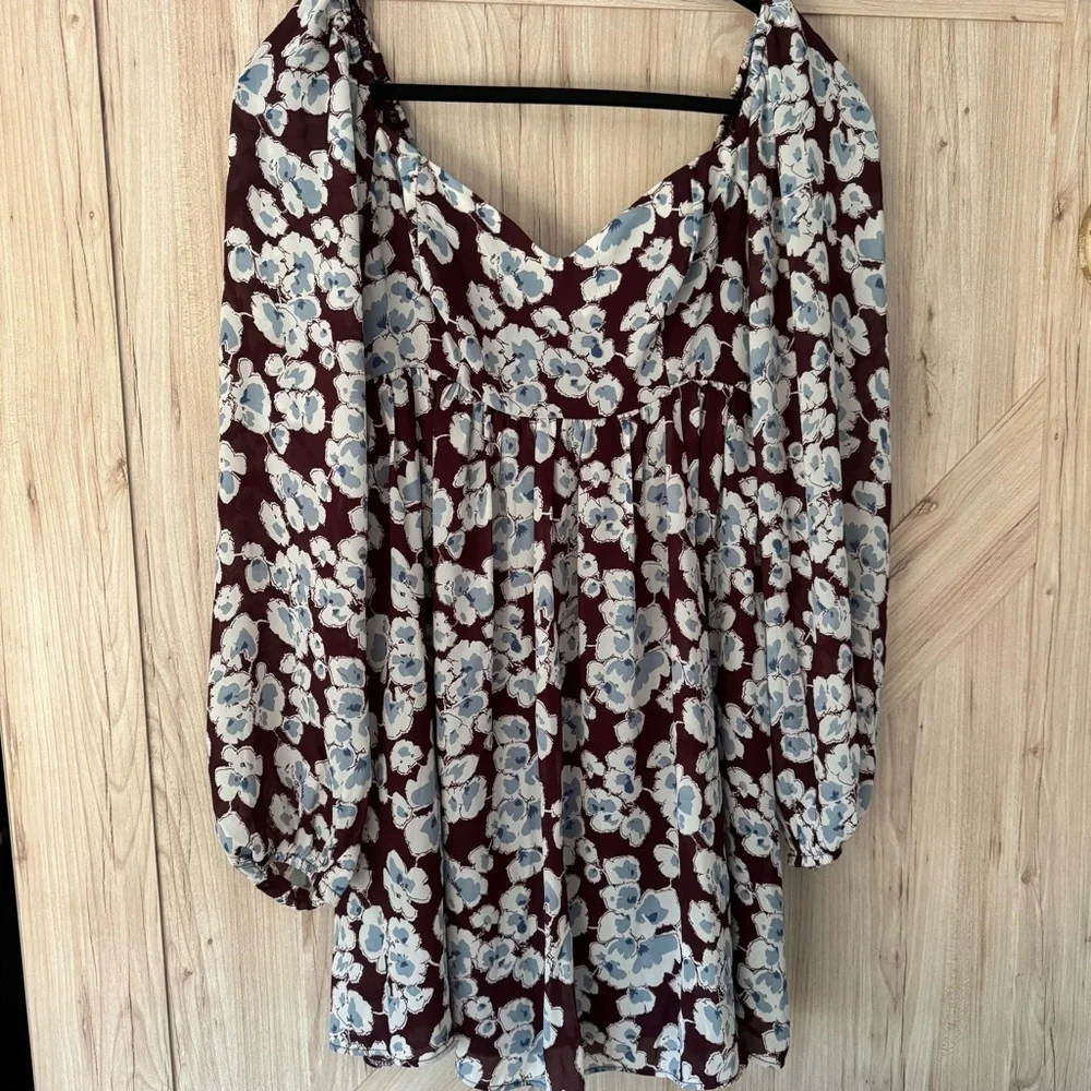 🆕 Abercrombie Long Sleeve Floral Babydoll Mini Dress Size Small - Picture 4 of 8